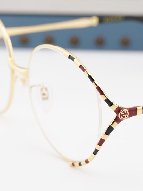Gucci GG0596OA 003 Round Eyeglasses 58mm - Gold / Black / Red main image 9